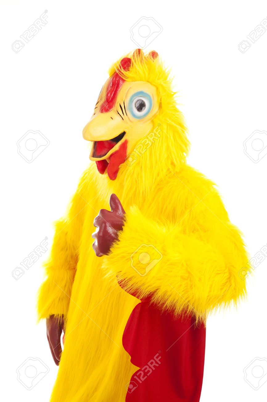 man dressed in chicken