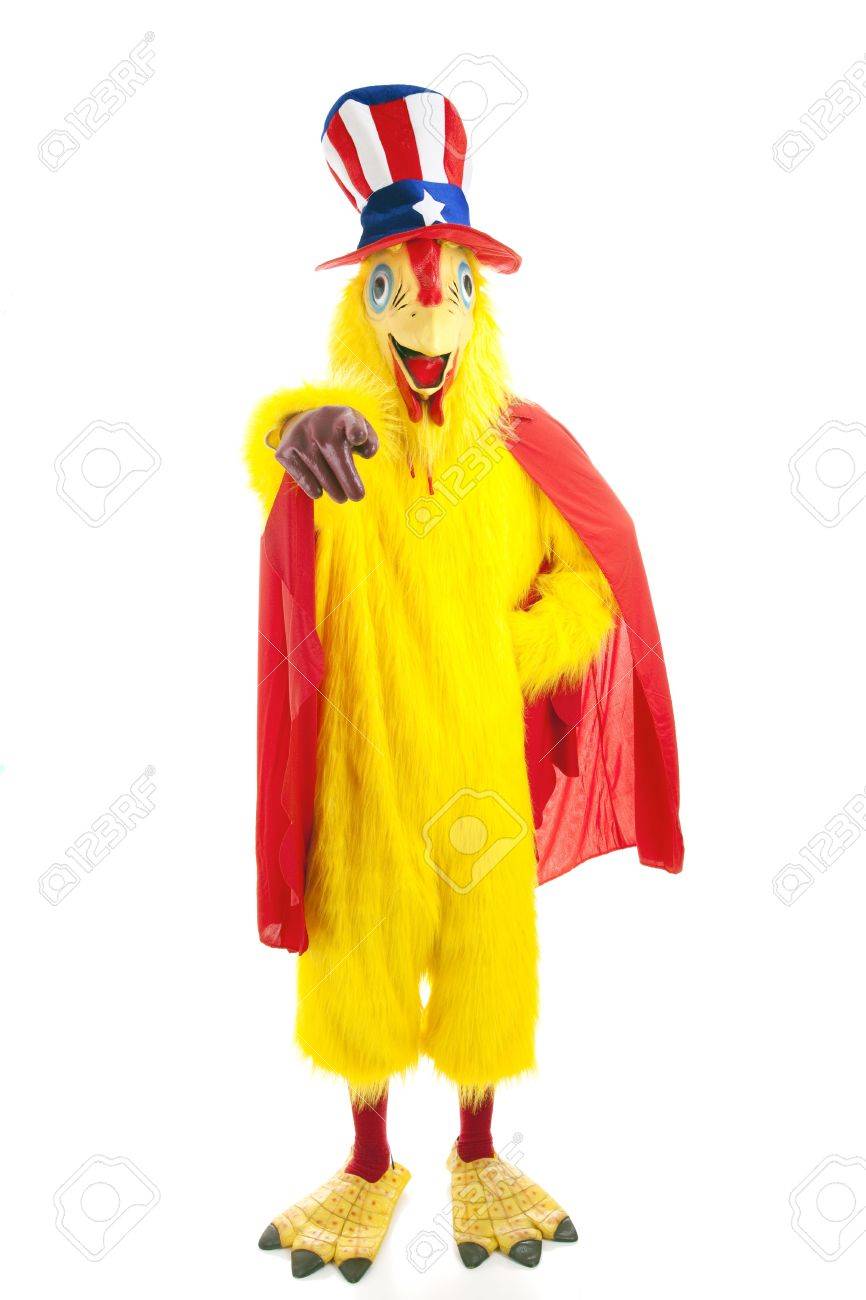 man in chicken suit