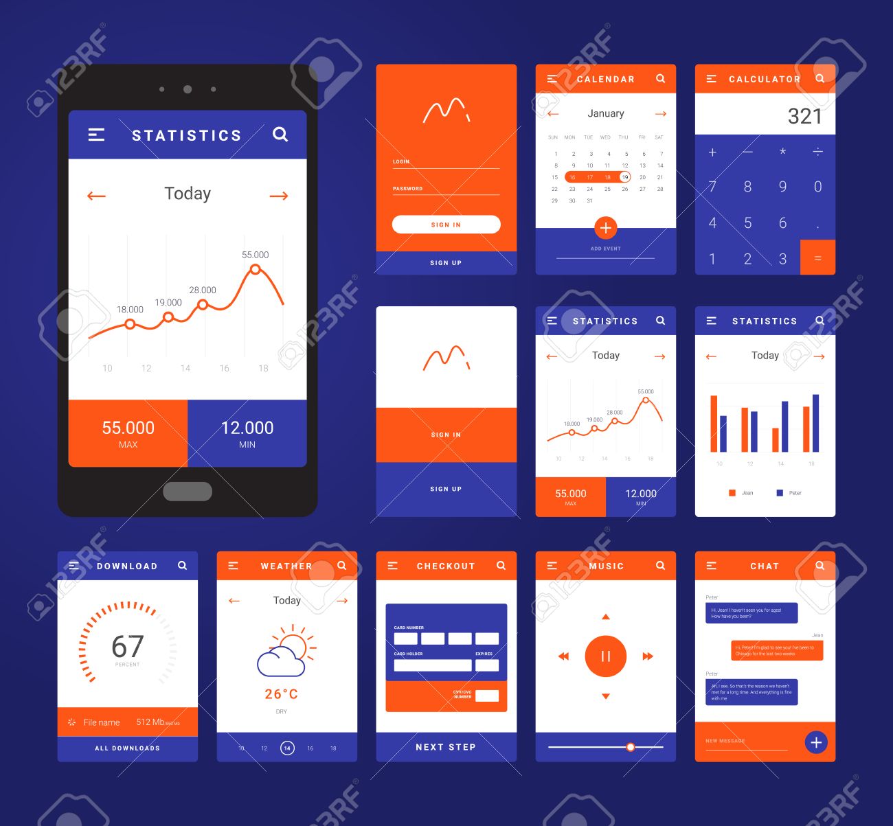 ui ux and gui template layout for mobile apps statistic dashboard