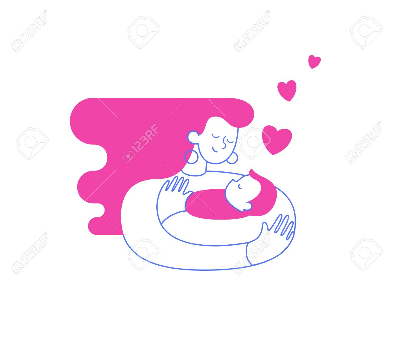 Mom Hugging And Cuddling Her Baby Boy Or Girl And Nursing Him - 