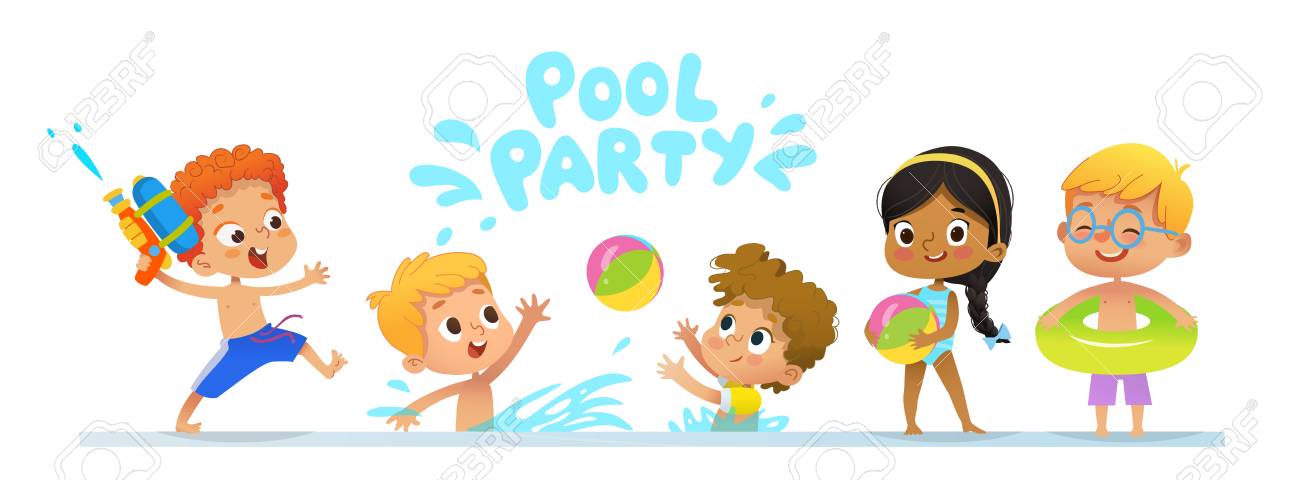 pool party invitation template baner multiracial children have kid pool party invitation