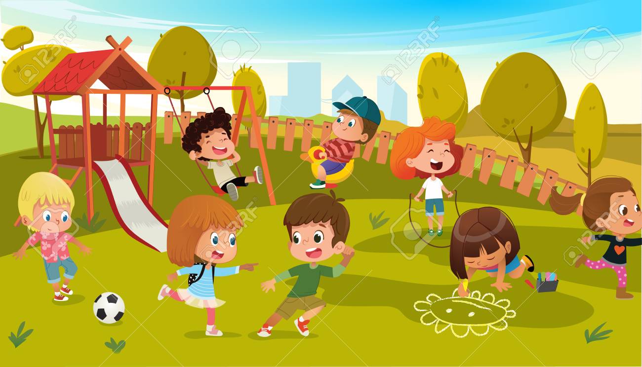 Kids Play Park Playground Vector Illustration Children Swing Royalty Free Cliparts Vectors And Stock Illustration Image