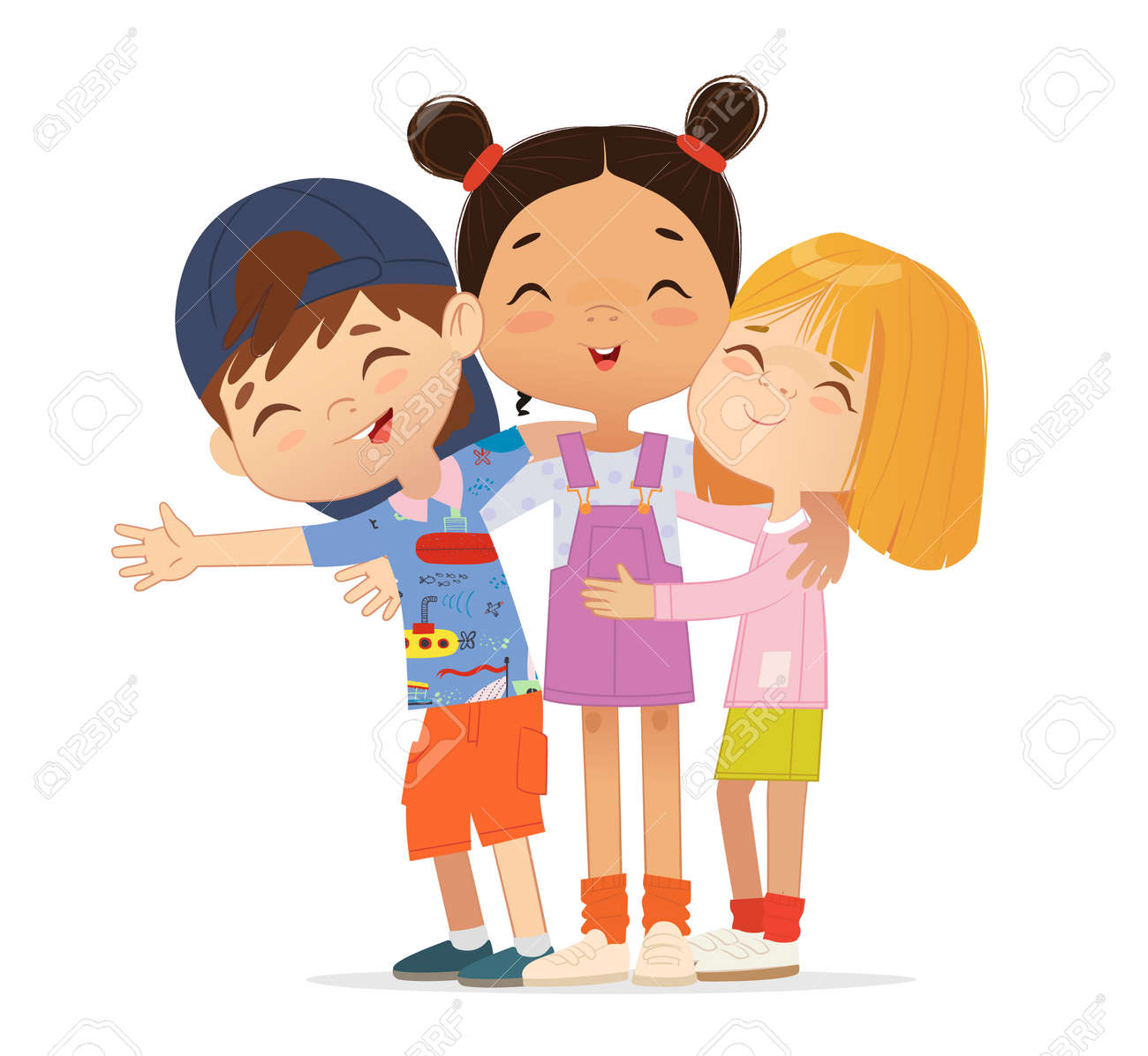 Happy Multi Aged Friends Hug Each Other. School Boys And Girls Kids Hugging.  Royalty Free SVG, Cliparts, Vectors, And Stock Illustration. Image  167546475.