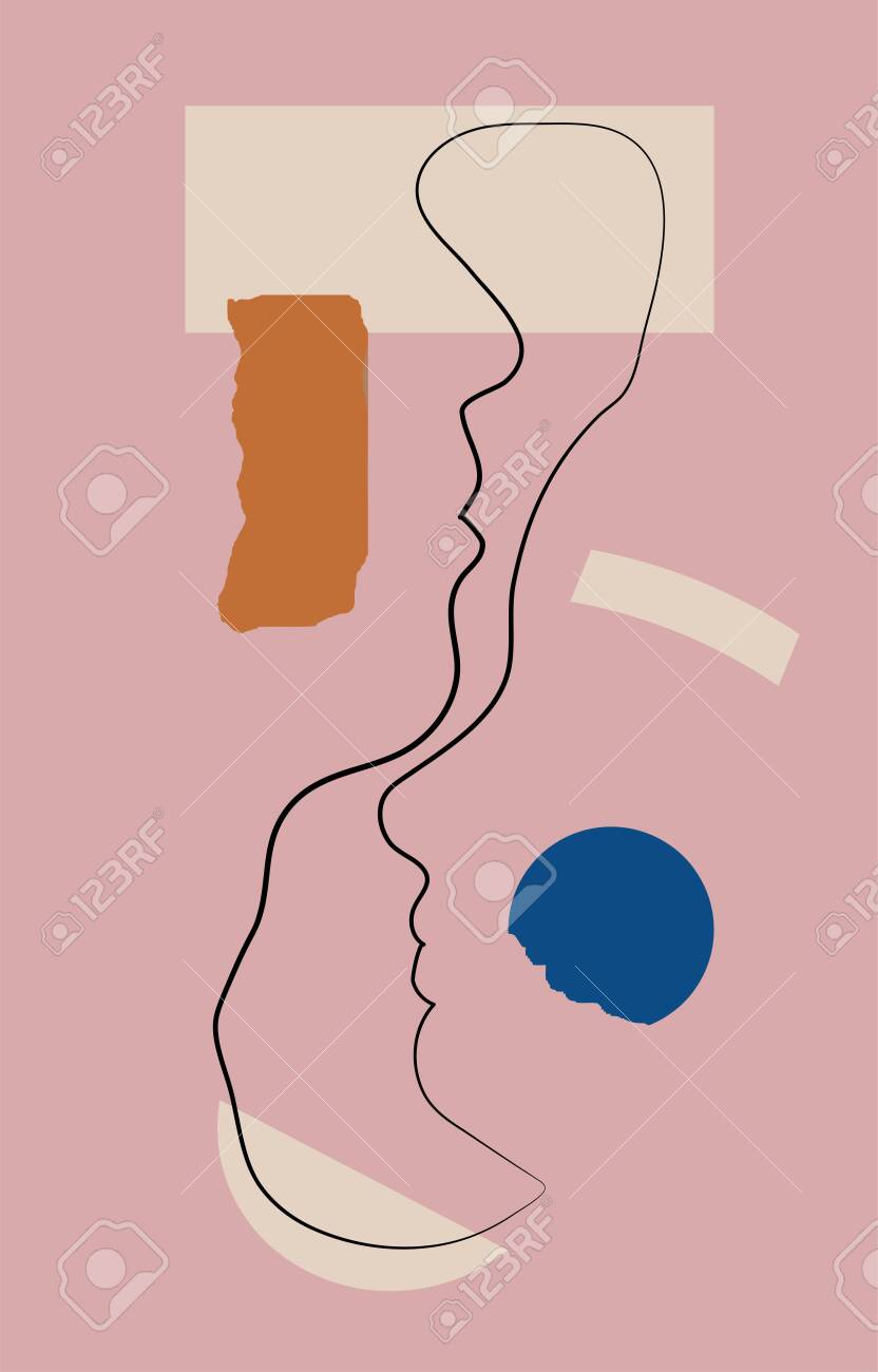Fine One Line Drawing Abstract Two Faces Minimalism Art Aesthetic Royalty Free Cliparts Vectors And Stock Illustration Image
