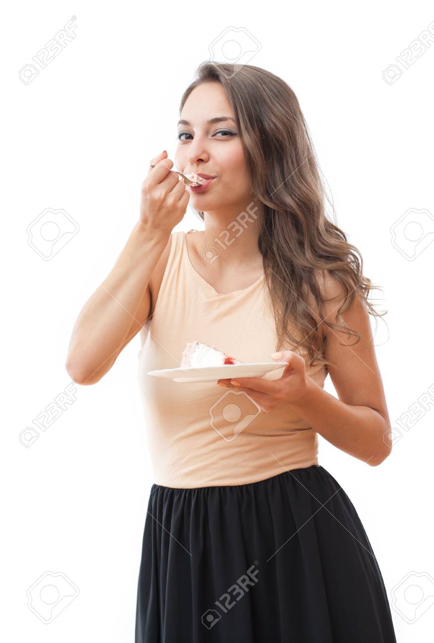 ケーキと食欲をそそる美しい若いブルネットの女性に合います の写真素材 画像素材 Image ケーキと食欲をそそる美しい若いブルネットの女性に合います の写真素材 画像素材 Image