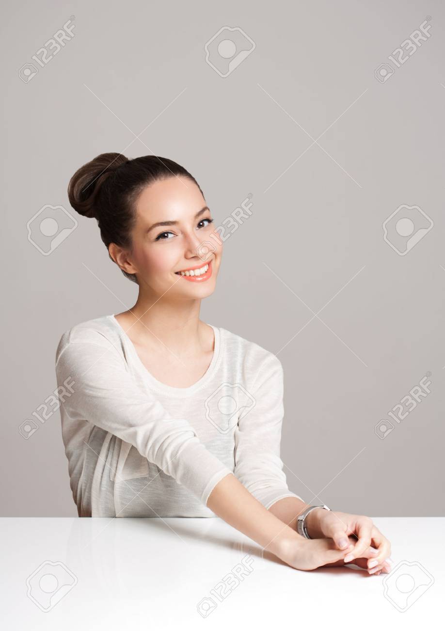 Portrait of a beautiful charming happy brunette woman. - 53768074 Portrait of a beautiful charming happy brunette woman. - 53768074