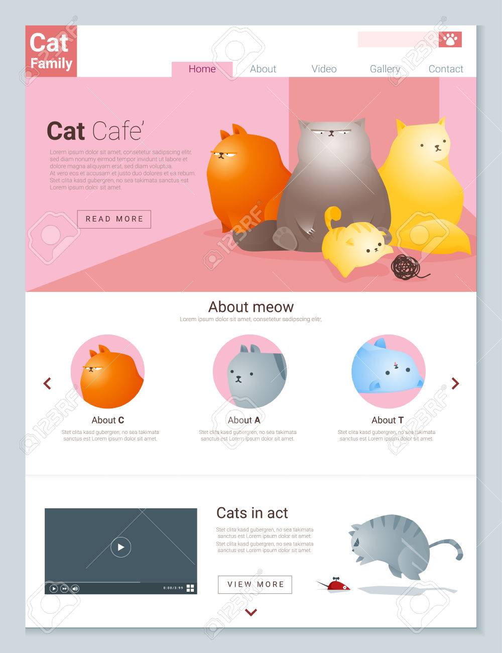 animal website template banner and infographic with cat story story website template