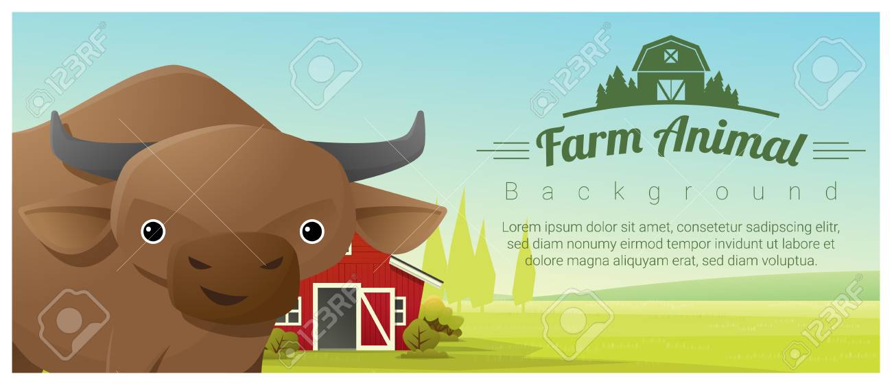 farm animal and rural landscape background with cow vector