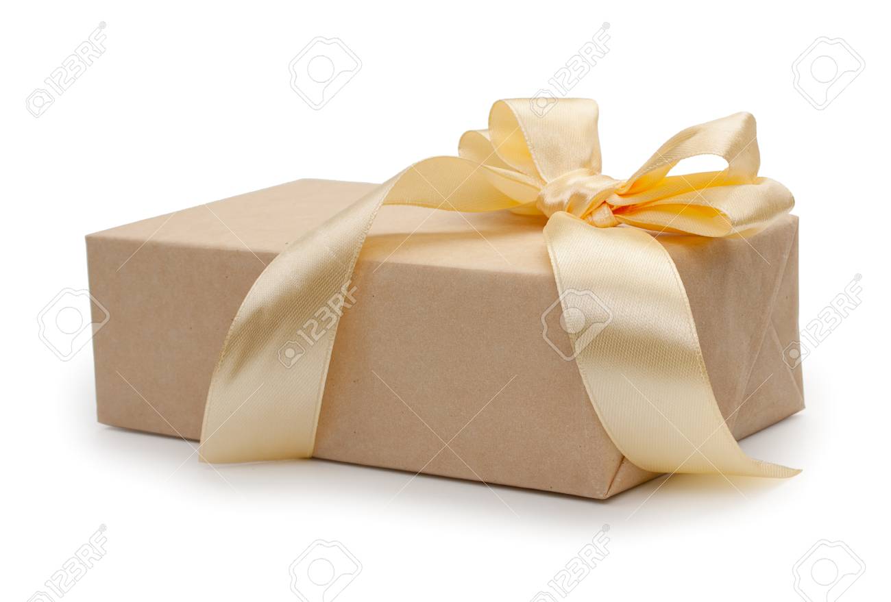 Download Gift Box With Present Wrapped In Kraft Paper And Gold Yellow Stock Photo Picture And Royalty Free Image Image 69419404 Yellowimages Mockups