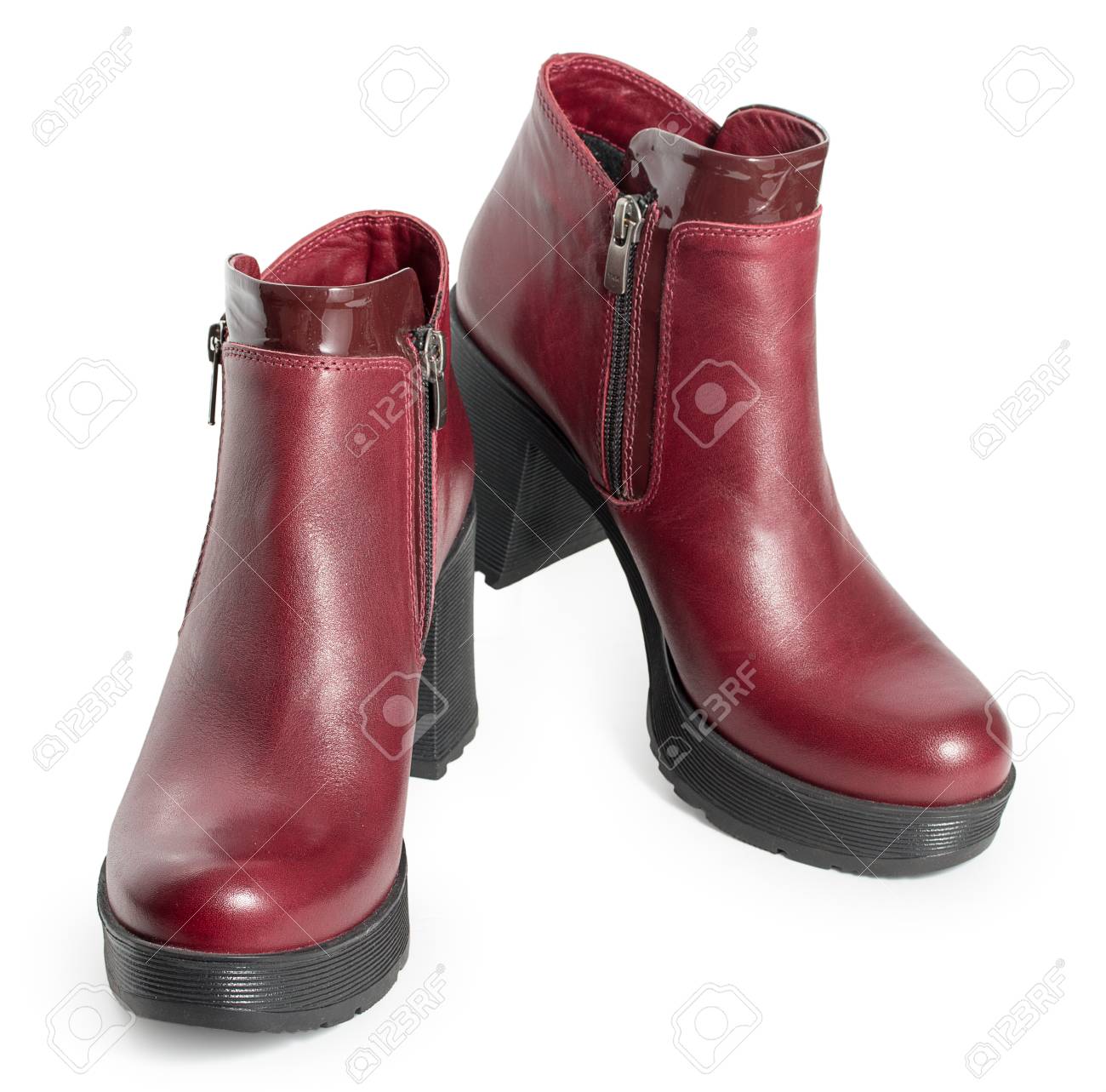 red leather womens boots