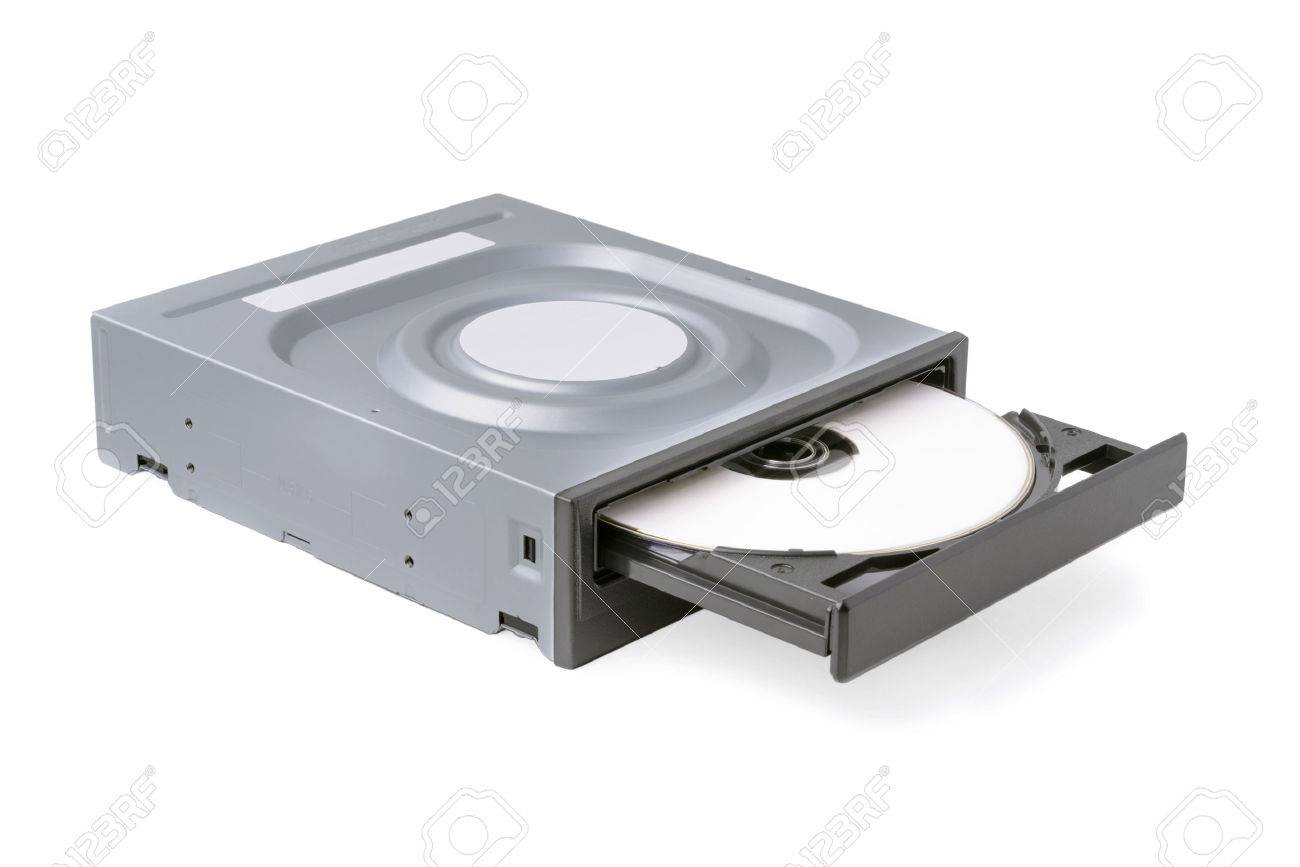 ブラック キャップと Cd Rom 白い背景に白いディスク ドライブ Cd Dvd ブルーレイを開く Dvd Rom Rom の写真素材 画像素材 Image