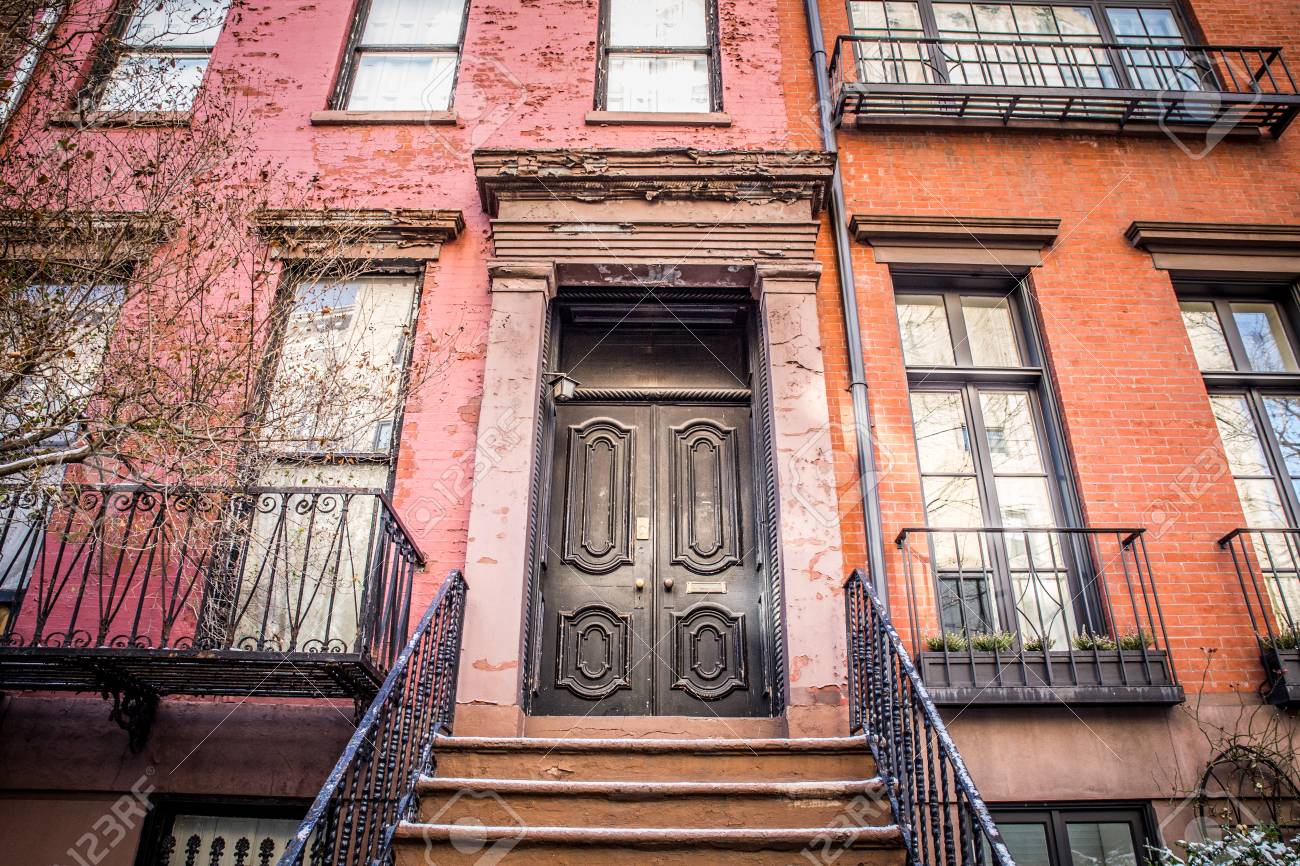 typical entrance door to a new york city apartment building