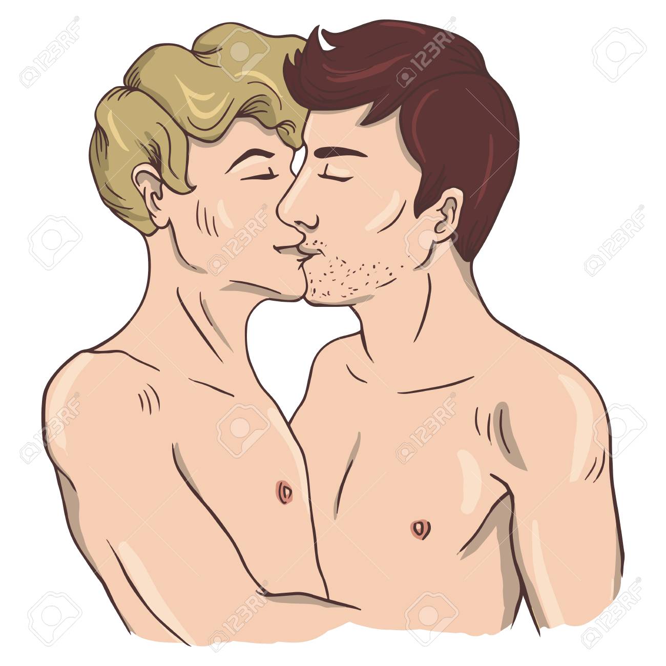 Dos Hombres Gays Besándose Aislados En Blanco Ilustraciones svg,  vectoriales, clip art vectorizado libre de derechos. Image 26169725