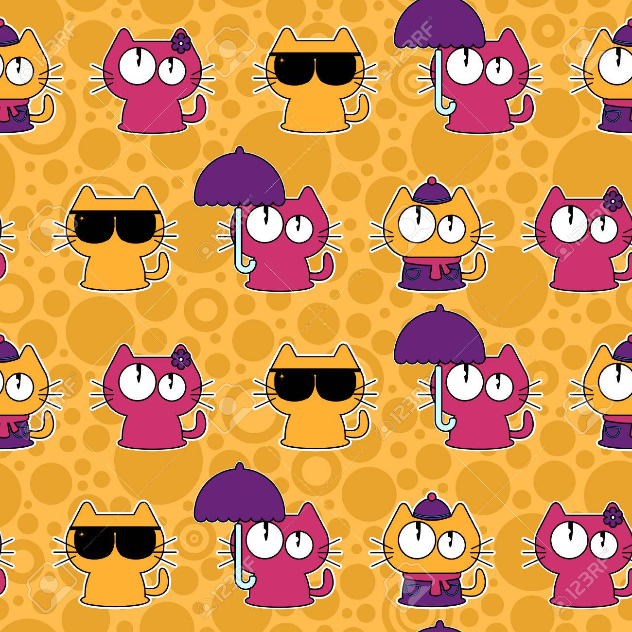 面白い漫画猫ベクトル シームレス テクスチャ壁紙 パターンの塗りつぶし Web ページの背景とのシームレスなパターンのイラスト素材 ベクタ Image