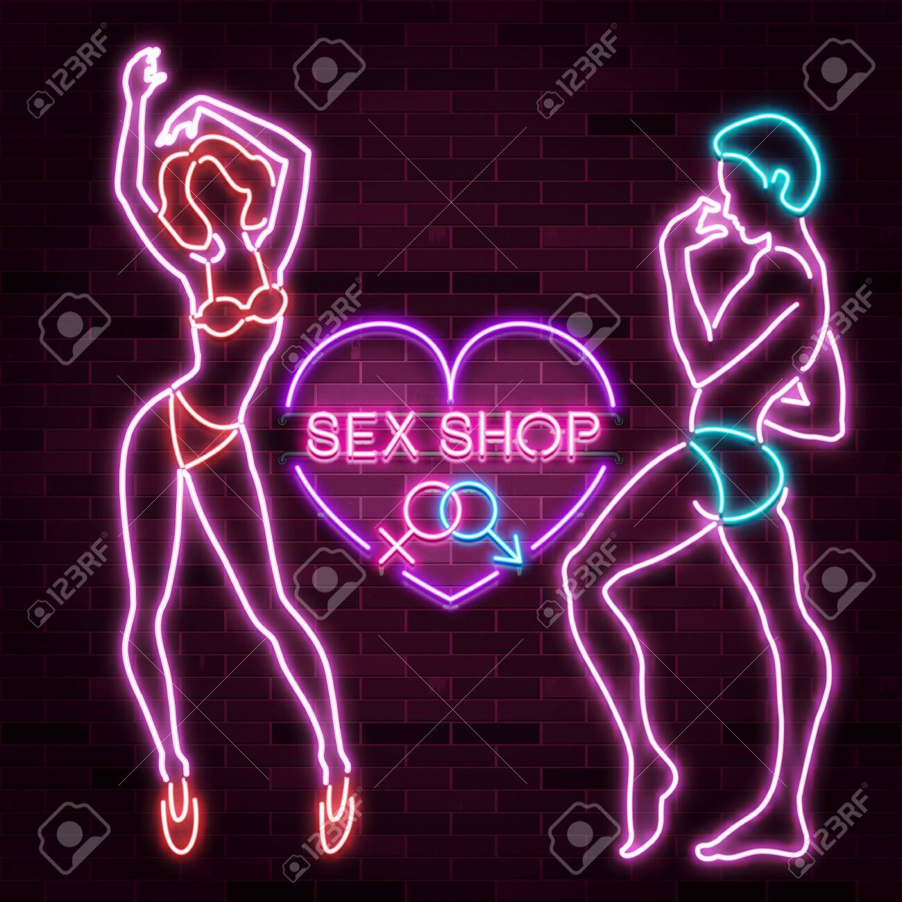 Anuncio De Banner De Sex Shop Con Silueta De Neón De Figuras De Hombre Y  Mujer, Hermosas Siluetas, Ilustración Vectorial Ilustraciones svg,  vectoriales, clip art vectorizado libre de derechos. Image 128206706