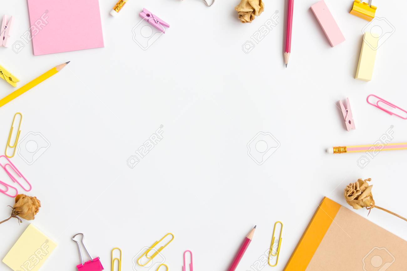 Notebook Paper, Sticky Note With Pencil, Paper Clip On White Background  Stock Photo, Picture and Royalty Free Image. Image 82051959., image size:1300x866