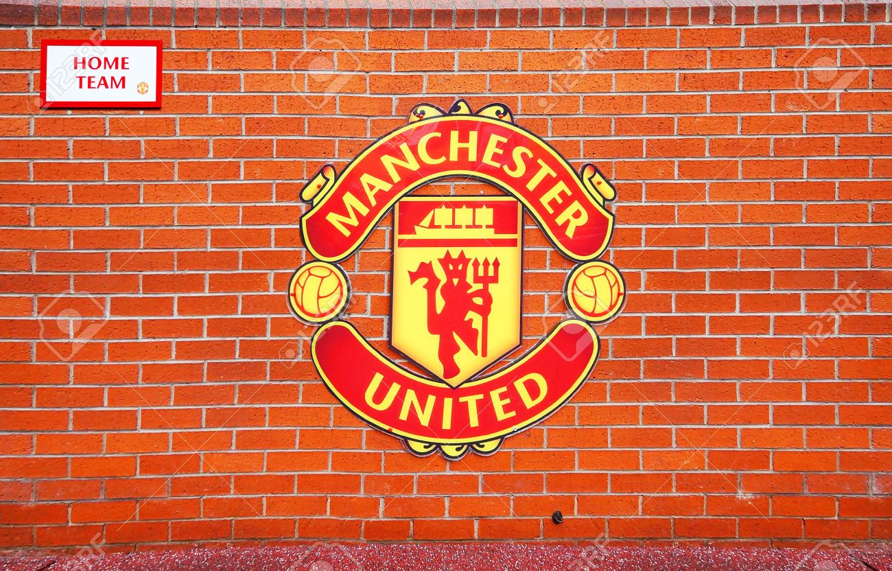 manchester england february 17 2014 logo on the home team player