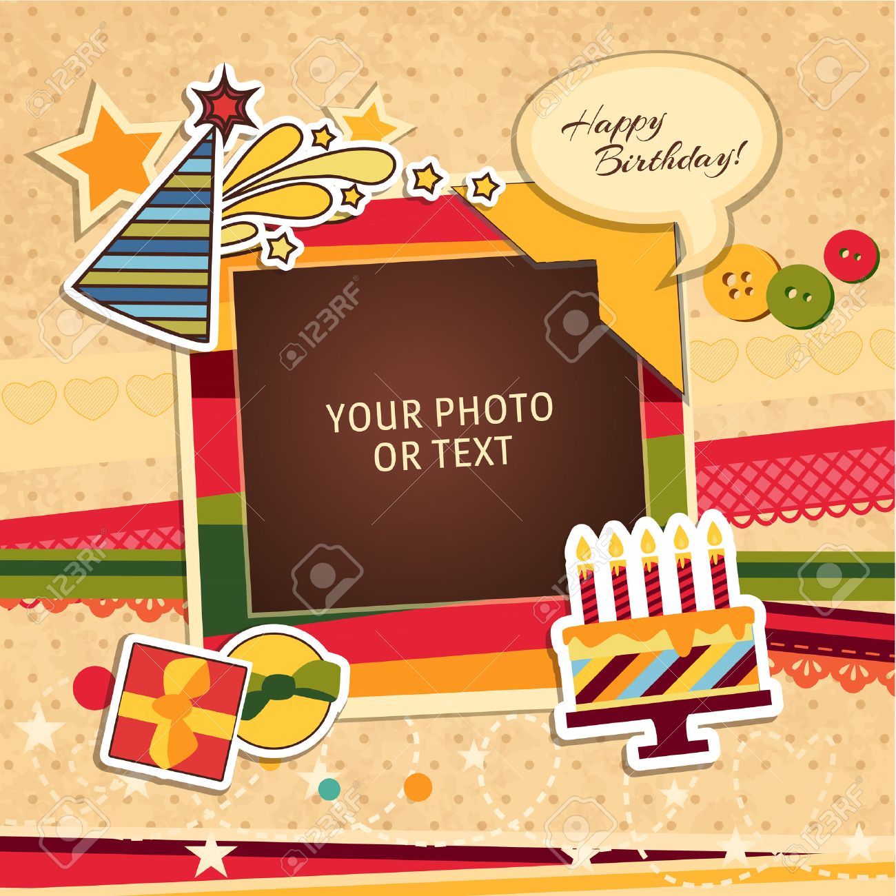 Design photo frames on nice background. Decorative template for baby, family or memories. Scrapbook concept, vector illustration. Birthday - 49174099 Design photo frames on nice background. Decorative template for baby, family or memories. Scrapbook concept, vector illustration. Birthday - 49174099