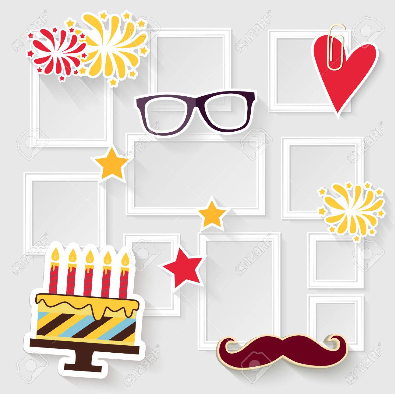 Realistic design photo frames on white background. Decorative template for baby, family or memories. Scrapbook concept, vector illustration. Birthday - 49174098 Realistic design photo frames on white background. Decorative template for baby, family or memories. Scrapbook concept, vector illustration. Birthday - 49174098