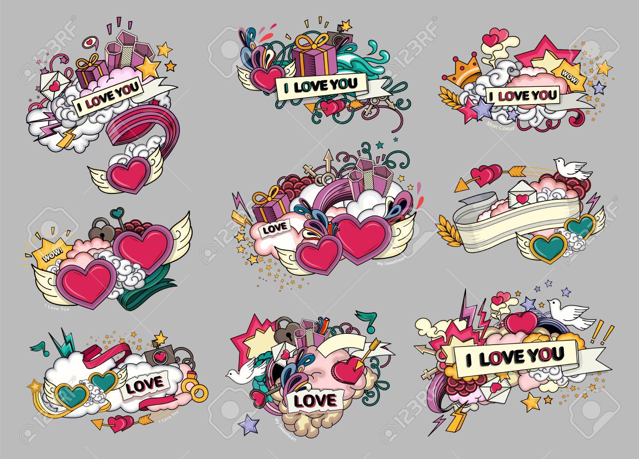 Set of love. Greeting cards for Valentine s Day, wedding, mother s day, birthday. Heart design abstract elements. - 73047489 Set of love. Greeting cards for Valentine s Day, wedding, mother s day, birthday. Heart design abstract elements. - 73047489