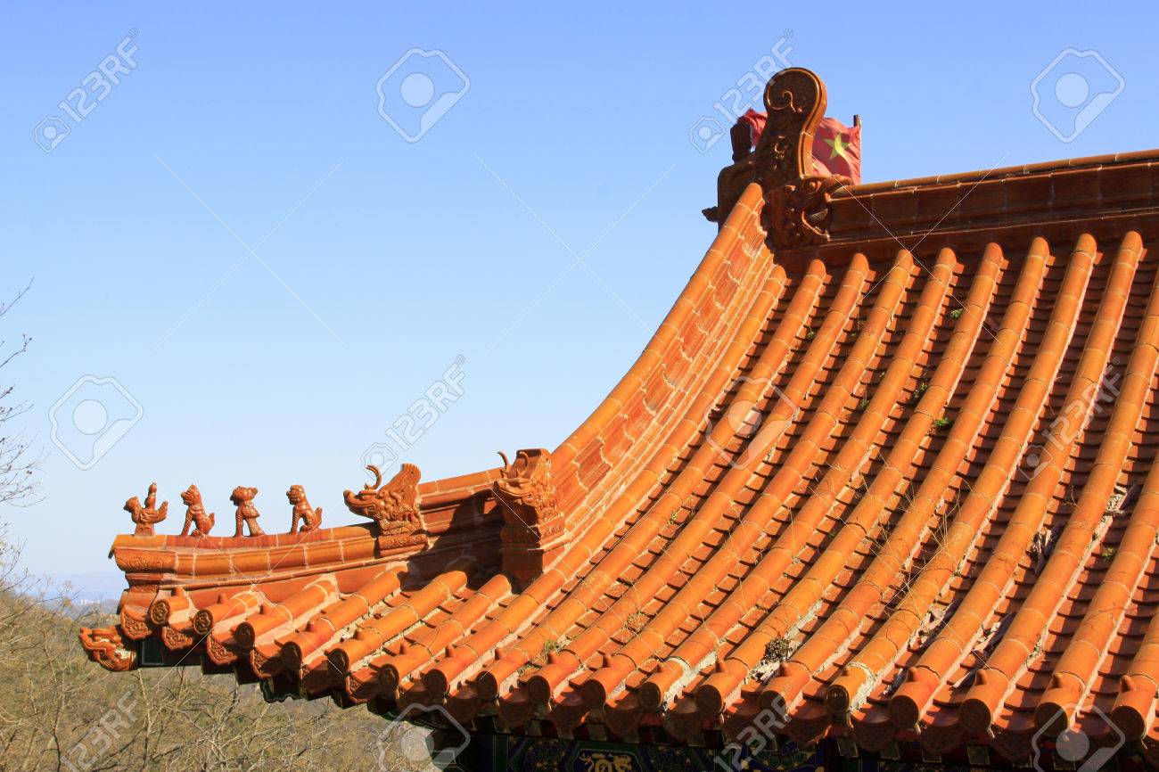 traditional chinese style yellow glazed tile roof and benevolent