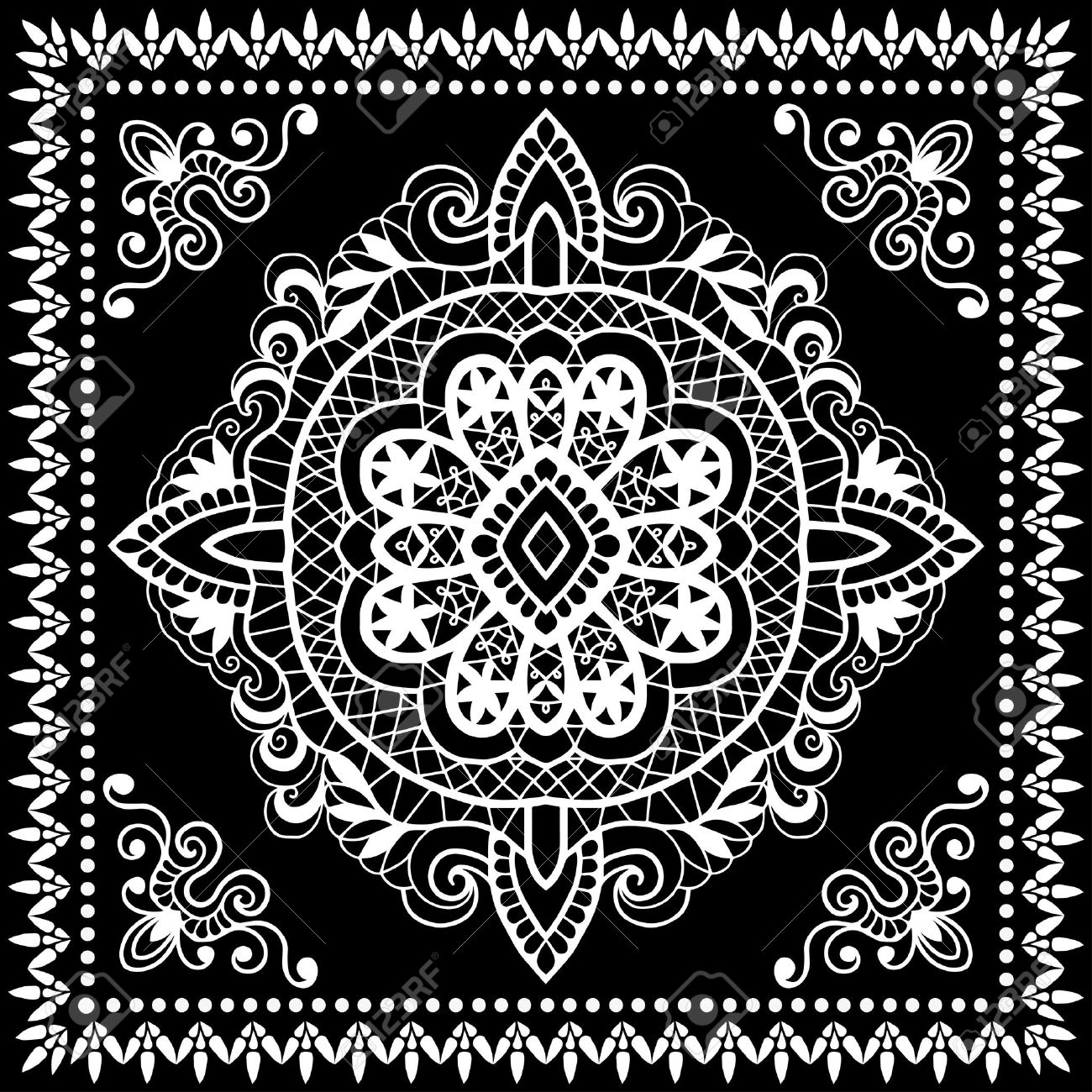 黒バンダナ プリント 絹の首のスカーフや布 ベクトル図の印刷用ハンカチ正方形のパターン デザイン スタイル のイラスト素材 ベクタ Image 黒バンダナ プリント 絹の首のスカーフや布 ベクトル図の印刷用ハンカチ正方形のパターン デザイン スタイル のイラスト素材 ベクタ Image