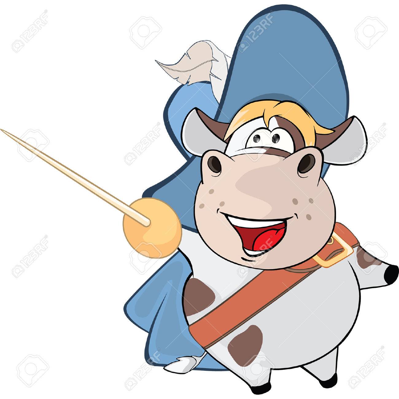 かわいい牛のイラスト 王の銃士 漫画のキャラクター のイラスト素材 ベクタ Image