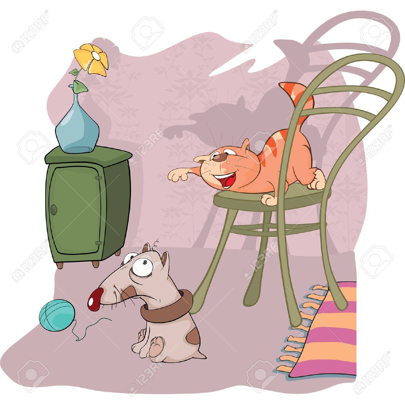 Illustration Dun Chat Mignon Et Petit Chien Personnage De Dessin Animé