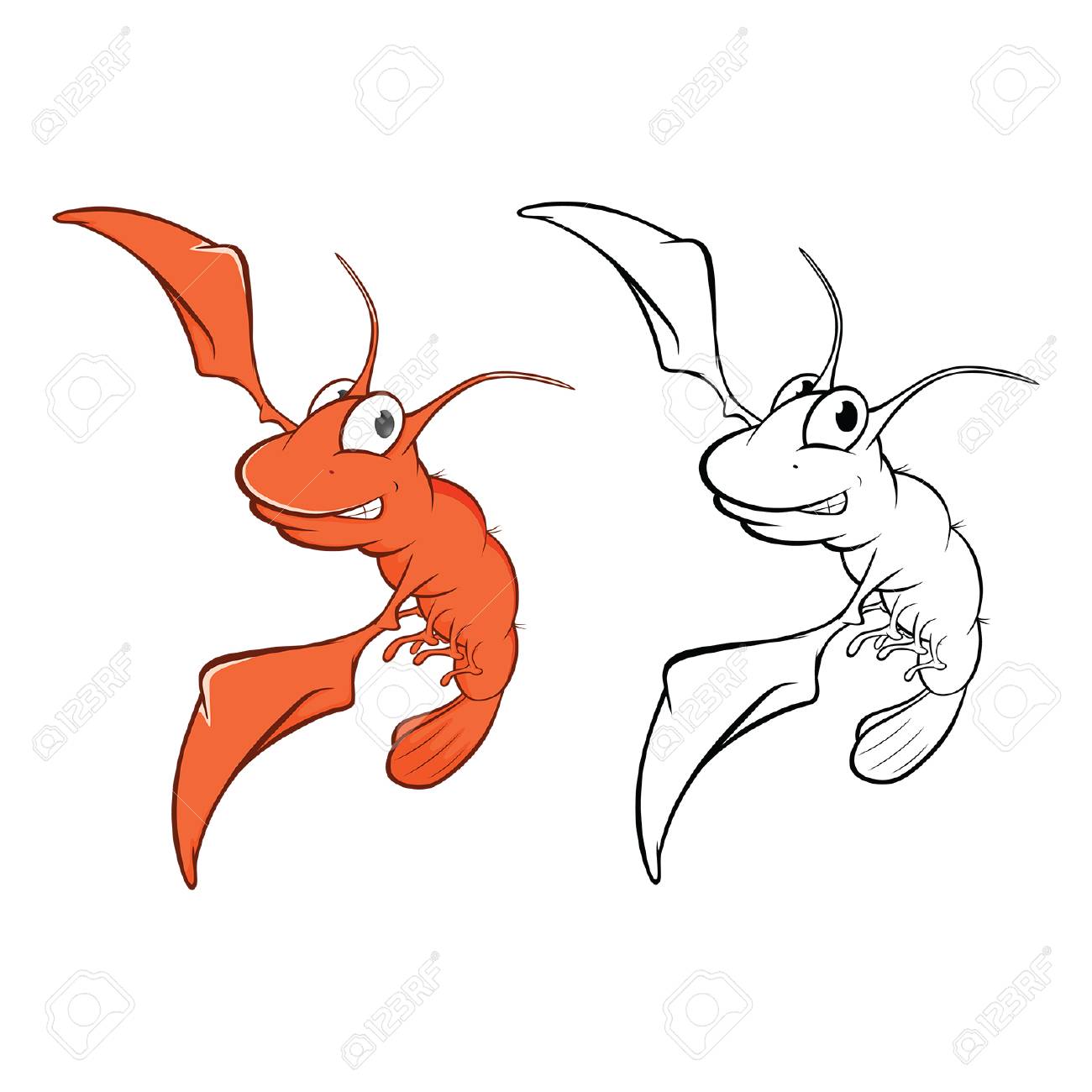 Vector Illustration Of A Cute Red Shrimp Cartoon Character - Vector Illustration Of A Cute Red Shrimp Cartoon Character