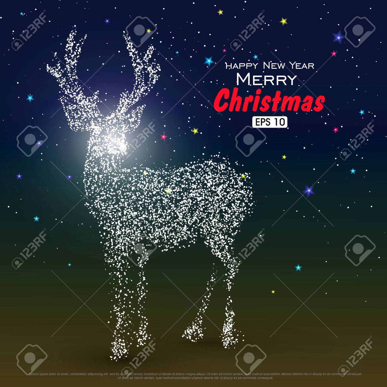 deer composed of particles can be used as the cover of a christmas christmas card cover