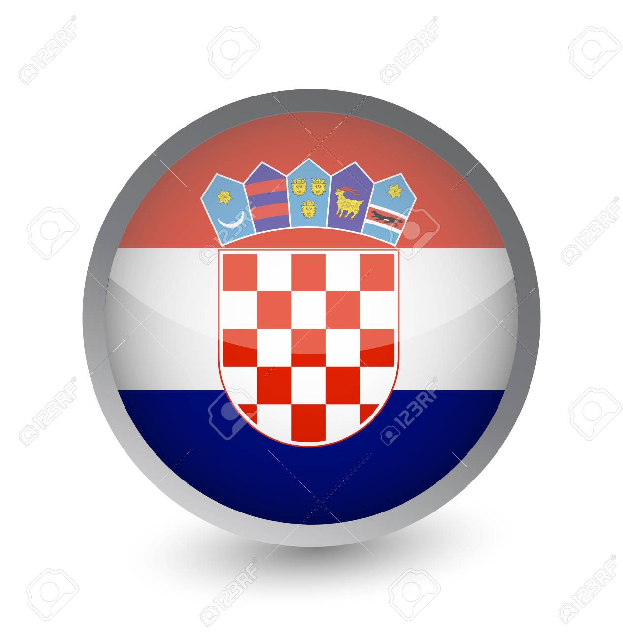 Croatia Flag Round Glossy Icon Vector Illustration