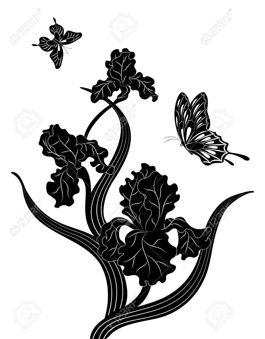 菖蒲と蝶シルエットのイラスト素材 ベクタ Image 41616583