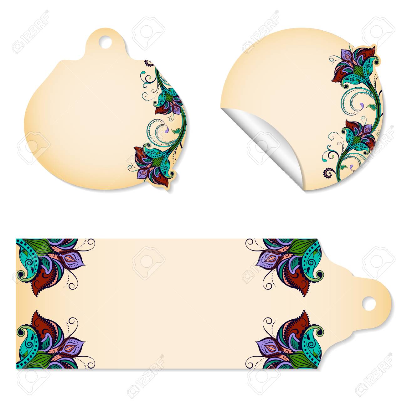 tag and sticker templates with ethnic flower pattern royalty free