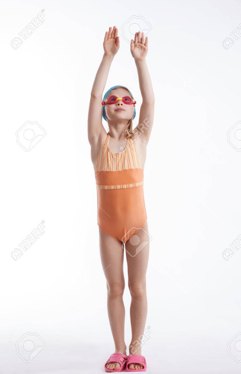 girls orange swimsuit
