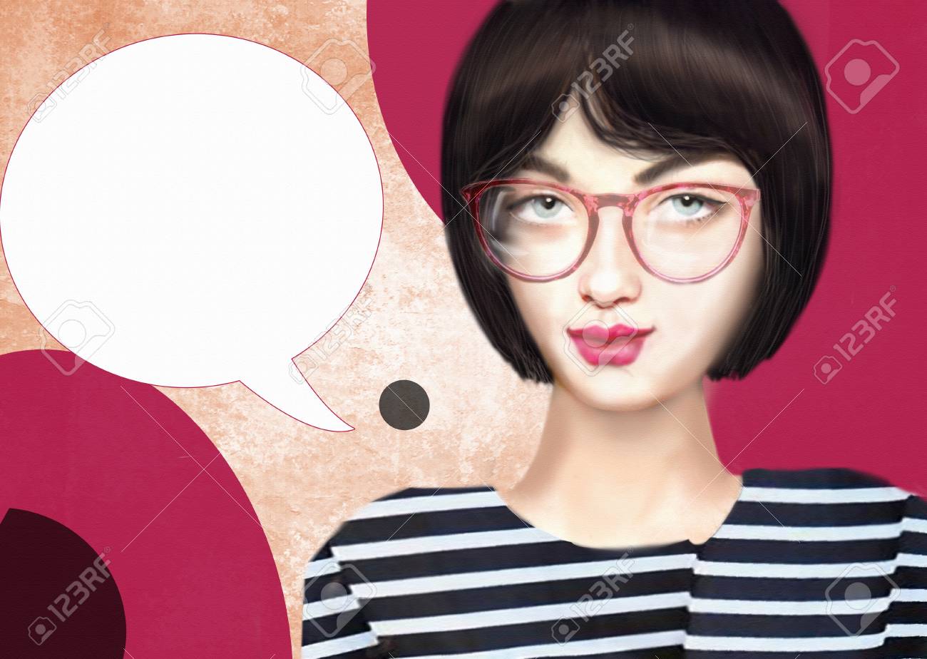 Hand Drawn Illustration Of Trendy Hipster Beauty Girl Wearing