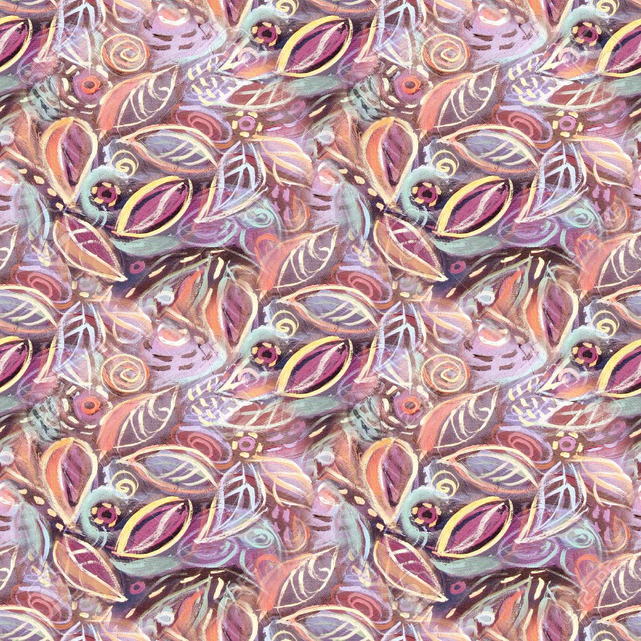 アクリル絵の具の葉とカラフルな背景 デザイン壁紙 パターンの塗りつぶし Web ページの背景 表面のテクスチャの葉のシームレスなパターン背景を抽象化します の写真素材 画像素材 Image