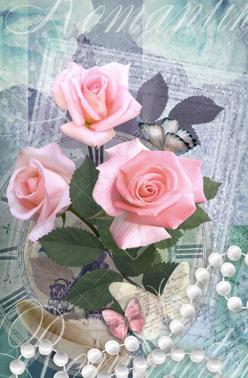 Día de San Valentín Tarjetas de saludo tarjeta de flores de color rosa mariposa tarjeta 6T estereoscópico
