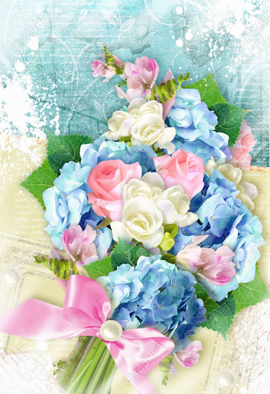 Beautiful Bouquet With Blooming Hydrangea And Rose Flowers On Grunge Background Can Be Used As Greeting Card Invitation Card For Wedding Birthday And Other Holiday Stock Photo Picture And Royalty Free Image Beautiful Bouquet With Blooming Hydrangea And Rose Flowers On Grunge Background Can Be Used As Greeting Card Invitation Card For Wedding Birthday And Other Holiday Stock Photo Picture And Royalty Free Image