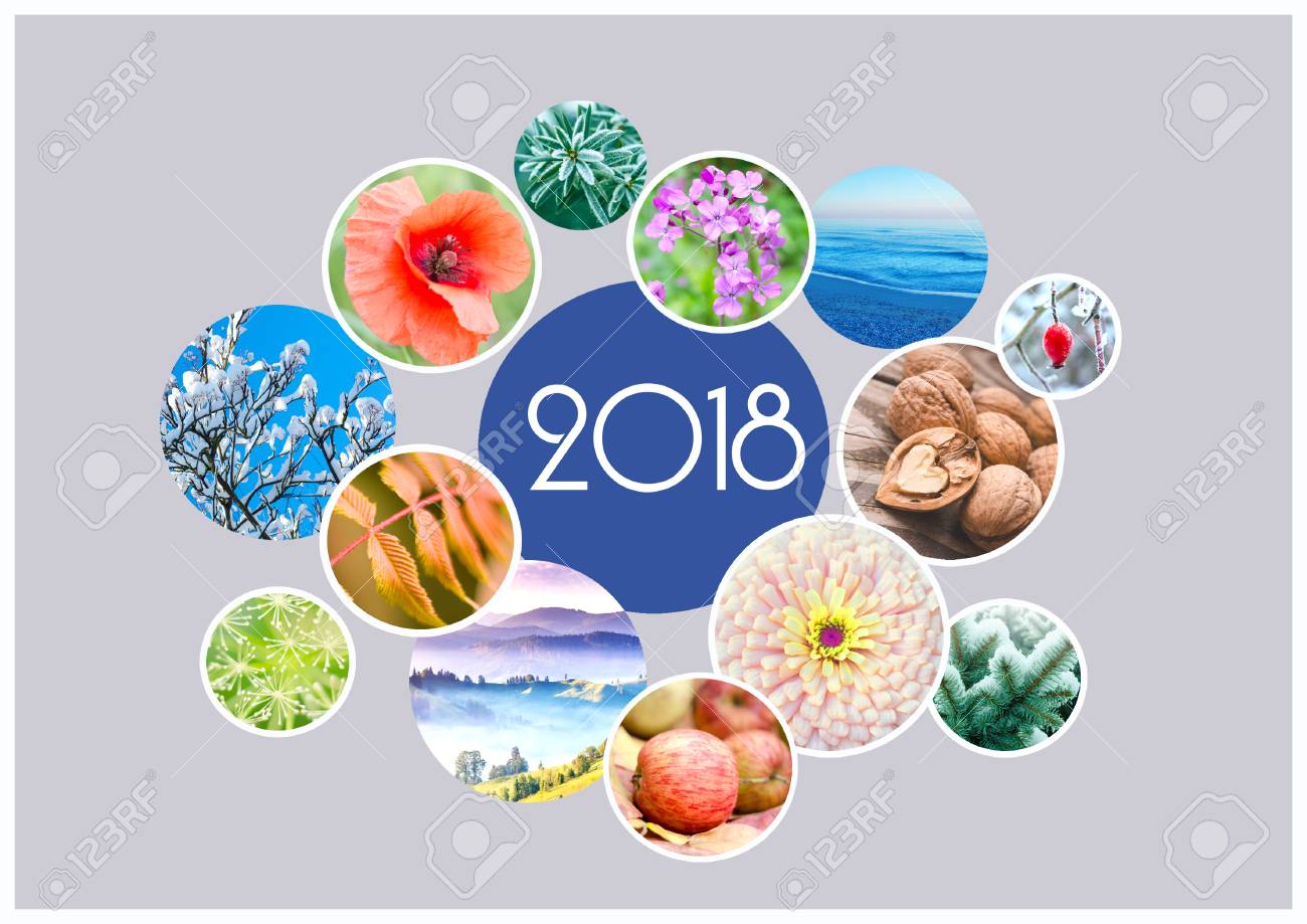 seasonal calendar for 2018 year creative collage quarterly stock