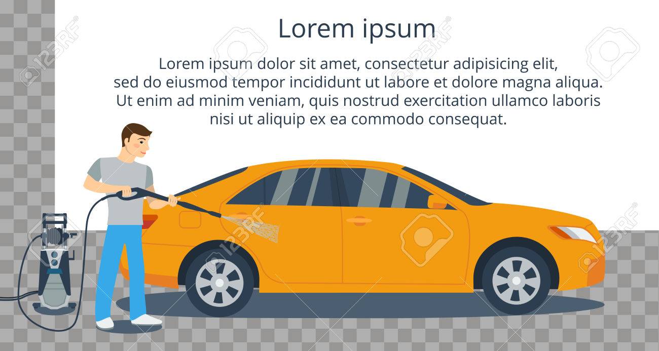 高圧洗浄機と黄色の車を洗う人 ホースから水を噴霧します フラット スタイルのベクトル図です のイラスト素材 ベクタ Image 高圧洗浄機と黄色の車を洗う人 ホースから水を噴霧します フラット スタイルのベクトル図です のイラスト素材 ベクタ Image