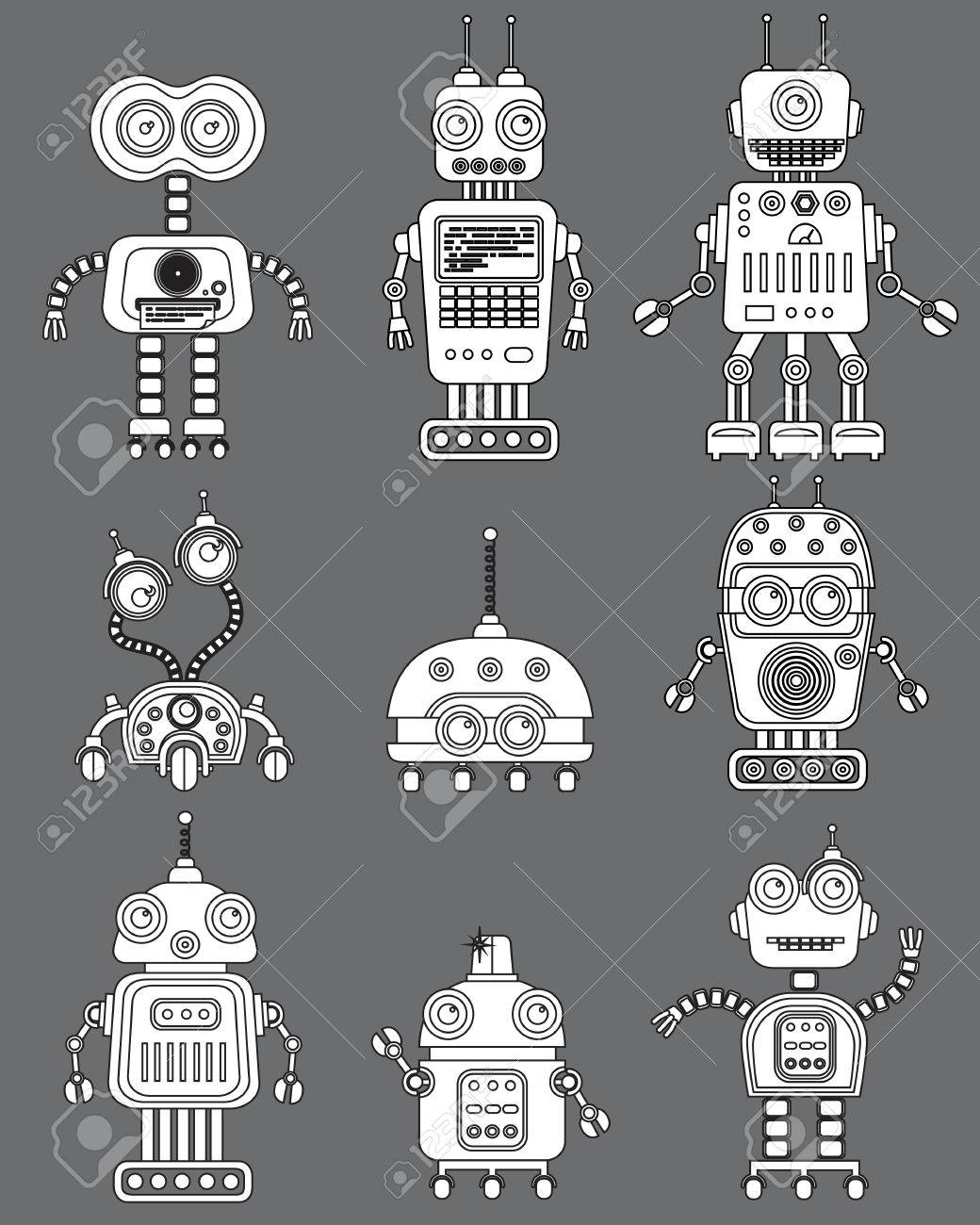 ビンテージのかわいいロボットのセットです 回路のアイコン のイラスト素材 ベクタ Image ビンテージのかわいいロボットのセットです 回路のアイコン のイラスト素材 ベクタ Image