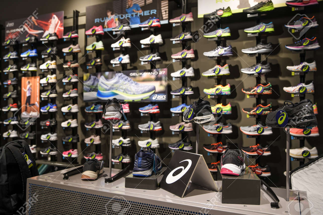 Skopje, North Macedonia - March 12, 2021: Asics store in Skopje, North Macedonia. Asics is a Japanese multinational company which produces footwear and sports equipment - 166241066 Skopje, North Macedonia - March 12, 2021: Asics store in Skopje, North Macedonia. Asics is a Japanese multinational company which produces footwear and sports equipment - 166241066