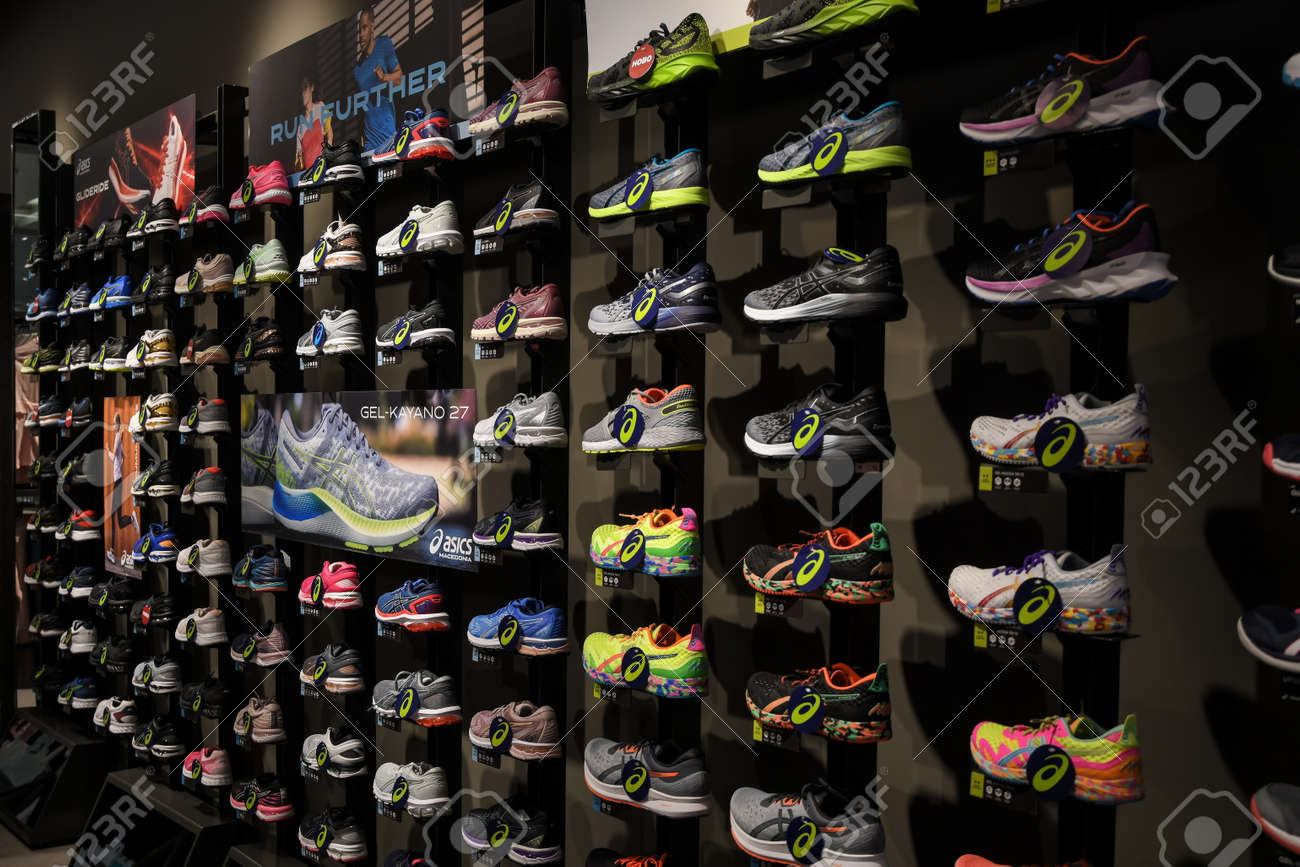 Skopje, North Macedonia - March 12, 2021: Asics store in Skopje, North Macedonia. Asics is a Japanese multinational company which produces footwear and sports equipment - 166241064 Skopje, North Macedonia - March 12, 2021: Asics store in Skopje, North Macedonia. Asics is a Japanese multinational company which produces footwear and sports equipment - 166241064