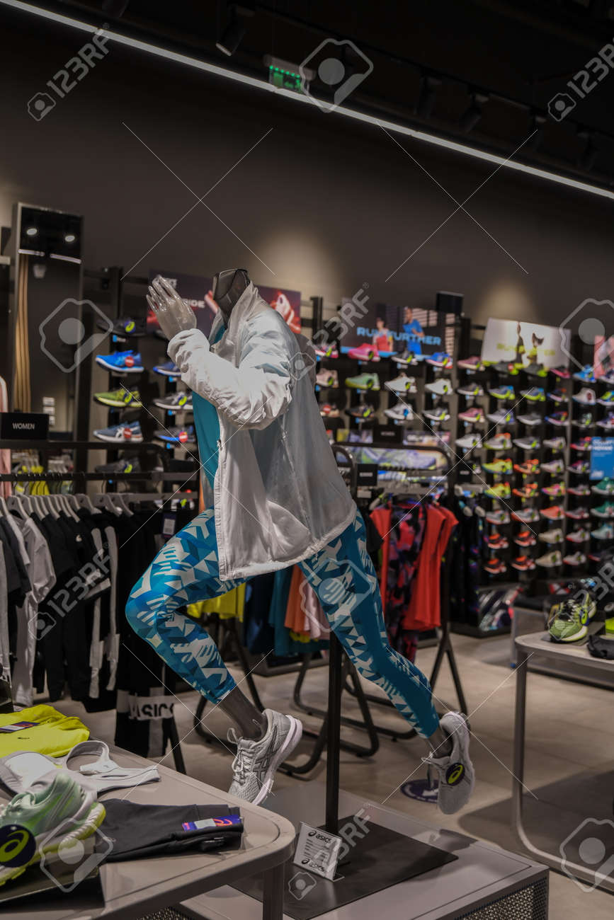 Skopje, North Macedonia - March 12, 2021: Asics store in Skopje, North Macedonia. Asics is a Japanese multinational company which produces footwear and sports equipment - 166241061 Skopje, North Macedonia - March 12, 2021: Asics store in Skopje, North Macedonia. Asics is a Japanese multinational company which produces footwear and sports equipment - 166241061