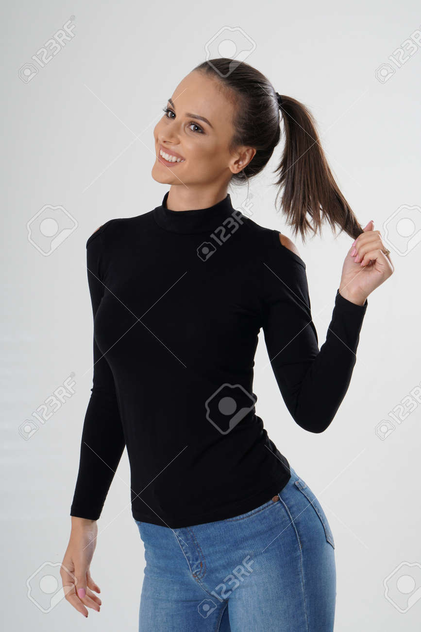 Portrait of an emotionally beautiful woman laughing while looking to the side. Beauty face portrait. Beautiful model girl with perfect fresh clean skin. Concept for youth and skin care - 166482587 Portrait of an emotionally beautiful woman laughing while looking to the side. Beauty face portrait. Beautiful model girl with perfect fresh clean skin. Concept for youth and skin care - 166482587