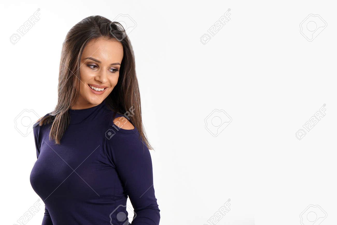 Portrait of an emotionally beautiful woman laughing while looking to the side. Beauty face portrait. Beautiful model girl with perfect fresh clean skin. Concept for youth and skin care - 166482592 Portrait of an emotionally beautiful woman laughing while looking to the side. Beauty face portrait. Beautiful model girl with perfect fresh clean skin. Concept for youth and skin care - 166482592