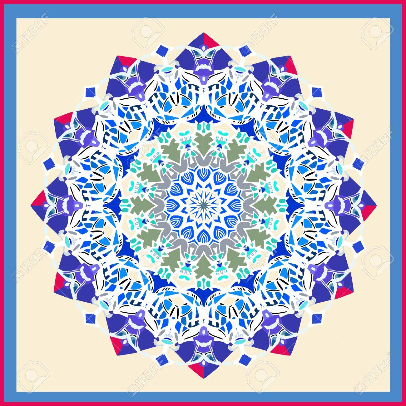 バンダナ プリント マンダラ 装飾的な装飾用シルク ネクタイ スカーフ デザイン ハンカチの正方形のパターン デザインのベクトル図は 布に印刷します のイラスト素材 ベクタ Image