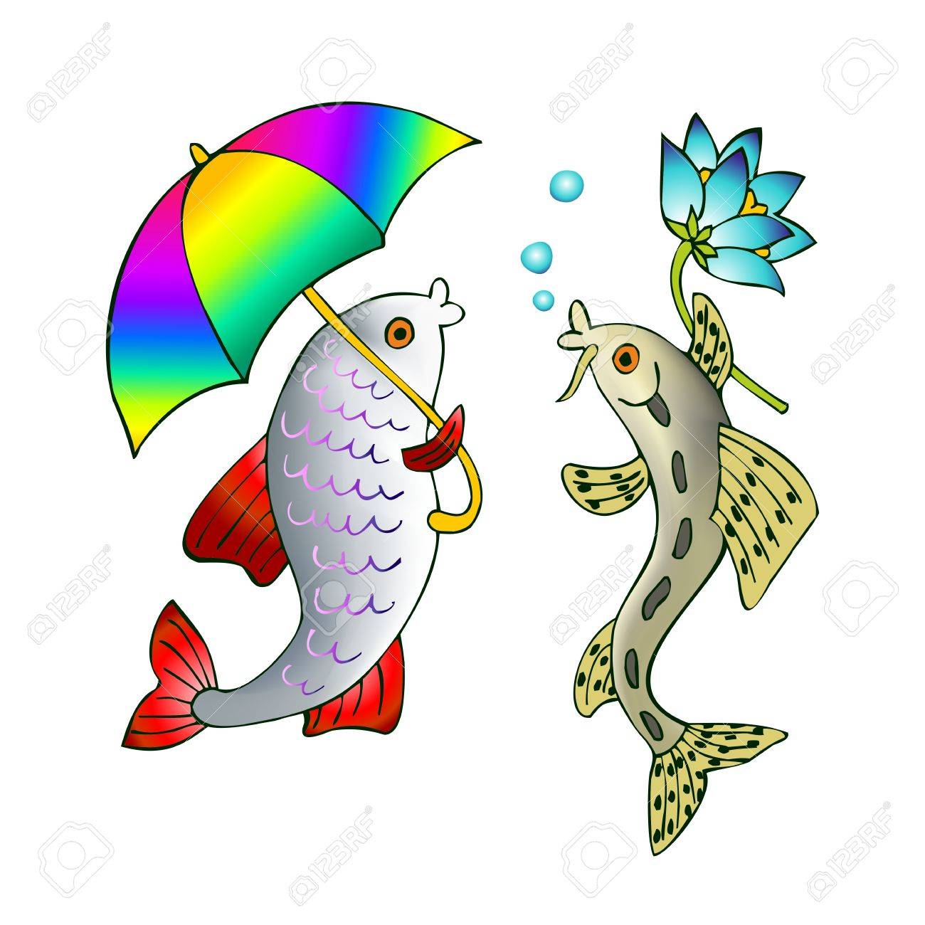 2 魚の話 傘で魚と花と魚 ベクトルのかわいい漫画のイラスト のイラスト素材 ベクタ Image 2 魚の話 傘で魚と花と魚 ベクトルのかわいい漫画のイラスト のイラスト素材 ベクタ Image