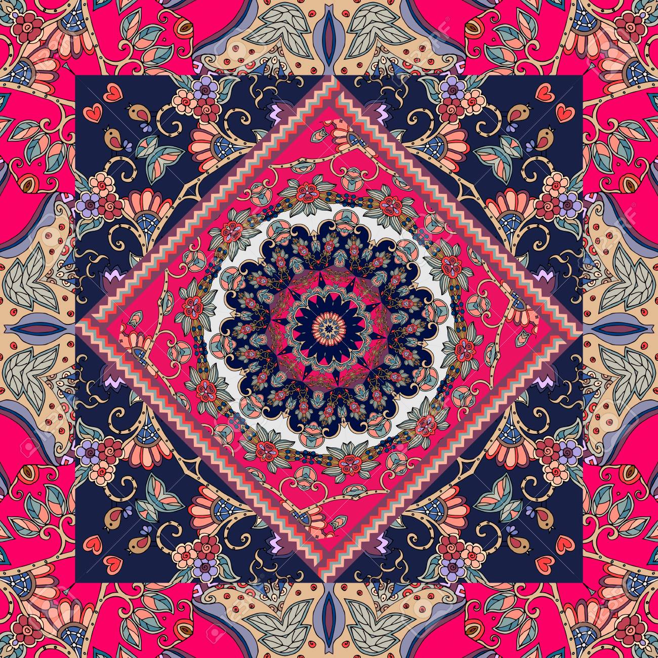 Ethnic Bandana Print Or Lovely Tablecloth Vector Illustration In Russian Style Stock Vector Ethnic Bandana Print Or Lovely Tablecloth Vector Illustration In Russian Style Stock Vector