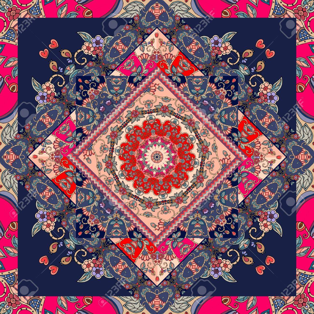 Lovely Tablecloth With Flower Mandala And Bright Ornament Carpet Pillowcase Scarf Patchwork Pattern In Russian Style Lovely Tablecloth With Flower Mandala And Bright Ornament Carpet Pillowcase Scarf Patchwork Pattern In Russian Style